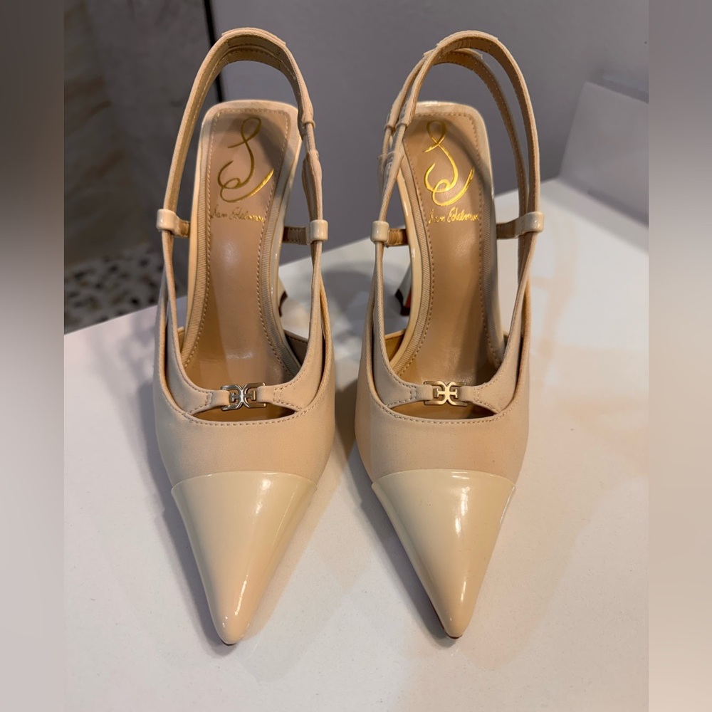 Sam Edelman Cream Pointed-Toe Slingback Heels